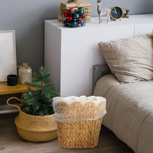 Ziliny 2 Pcs Wicker Trash Can with 50 Tarsh Bags, Scalloped Brim, Nature - Image 6