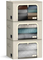 Sorbus Clothes Storage Bins with Metal Frame, Clear Window (3 Pack, Beige) by Sorbus