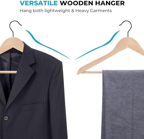 JS HANGER Wooden Coat Hangers, 16 Pack High Grade Wood Suit Hangers with Non Slip Pant Bar - Extra Smooth and Splinter Free, Unvarnished - Image 4