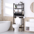 Cozivolife Over The Toilet Bamboo Storage Rack: 4-Tier & 2 Baskets (Brown) - Image 2