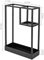 MyGift Modern Black Metal Entryway Umbrella Rack with Geometric Design, 13 x 5-inch Wide Rectangular Freestanding Cane Umbrella Holder with Shelf for Small Umbrellas and Bottom Drip Catch Tray - Image 5
