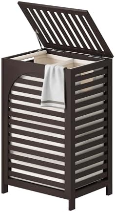 Laundry Hamper with Lid (16.9 * 13 * 26.5inches) Large Bamboo Laundry Bin Basket 85L Clothes Hamper with 1 Removable Bag Storage baskets for Bathroom(Brown) by FILWH