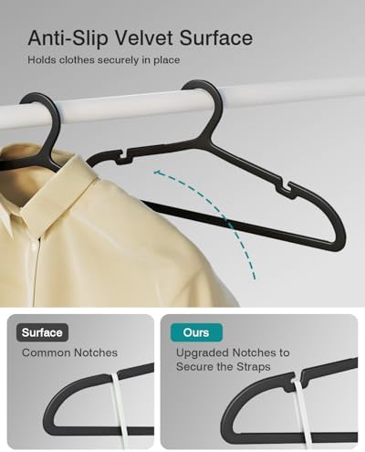 ABHENG 80 Pack Clothes Hangers, Non Slip Plastic Coat Hangers, Space Saving Hangers, Heavy Duty, Hanging Dry Wet Clothes, 16.4" x 8.3", Black, UAPY0580B - Image 3