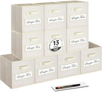 13x13x13 storage cube bins (Set of 10) Fabric storage cubes with 10 Labels Window Cards & a Pen, storage cubes 13x13, Collapsible 13 inch cube storage bins, Cubby Organizer Boxes, Beige by Artsdi