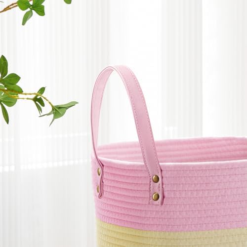 VIPOSCO 58L Tall Woven Rope Laundry Hamper, Leather Handles, Rainbow - Image 3