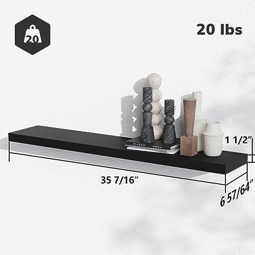 BAMEOS Floating Shelves, 35 x7 Wide Display Shelf with Invisible Brackets, Set of 2 | Gallery Wall & Accent Décor Shelf for Bedroom, Living Room & Entryway Black - Image 3