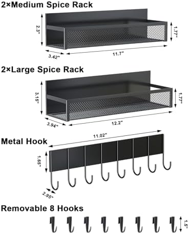 Aufworld Magnetic Spice Rack for Refrigerator, 5 Pack Magnetic Shelf, Moveable Magnetic Fridge Organizer with an 8-Hook Rack, Seasoning Organizer for Kitchen Organization (Extra with 8 Hooks) - Image 2