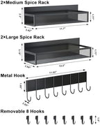 Aufworld Magnetic Spice Rack for Refrigerator, 5 Pack Magnetic Shelf, Moveable Magnetic Fridge Organizer with an 8-Hook Rack, Seasoning Organizer for Kitchen Organization (Extra with 8 Hooks) - Image 2