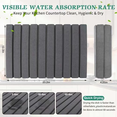 Stone Dish Drying Mat for Kitchen Counter, 24 x 16 Inch(Dark Gray) - Image 2
