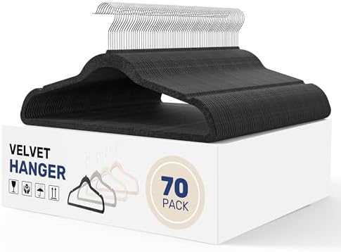 YSSOA 70 Packs Velvet Hangers, Non Slip Space Saving Suit Hangers, Heavy Duty Clothes Hangers with 360° Rotatable Hook for Coats, Pants, Black by YSSOA