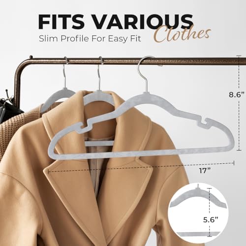 Our Modern Space 200 Pack Velvet Hanger for Shirt Pants Dresses Skirts Suits Jackets - Slim Space Saving Design - Standard Coat Hanger - Sturdy & Durable Design with Shoulder Grooves Hook - Image 3