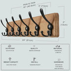 Dseap Coat Rack Wall Mounted - 24" Long 6 Tri Hooks, Heavy Duty Wooden Wall Coat Hanger Coat Hook for Clothes Hat Jacket Clothing, Weathered Brown and Black, Pack of 2 - Image 6
