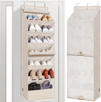 STORAGE MANIAC Over the Door Shoe Organizer with Curtain Dustproof Heavy-Duty Large Deep Pocket Hanging Shoe Organizer for Closet Dorm & Narrow Door Storage Shoe Holder Shoe Rack, 7-Shelf Beige 1 Pack by STORAGEMANIAC