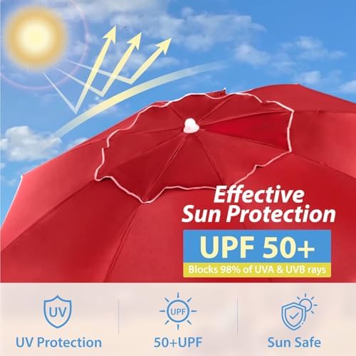 AMMSUN Shade Umbrella, Premium Portable Umbrella with Stand, 6.5ft Lightweight Free Standing Canopy for Sporting Games, Adjustable Instant Sun Protection and Easy to Carry, Red - Image 5