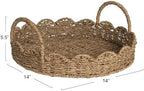Household Essentials Round Handwoven Seagrass Tray with Scalloped Edge and Handles, Natural - Image 2