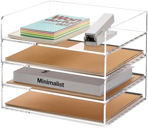 SANRUI Paper Organizer Letter Tray, 4-Pack Acrylic File Organizer, Clear by SANRUI