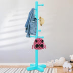 8-Hook Freestanding Wooden Coat Rack 2 Adjustable Heights Blue - Image 2