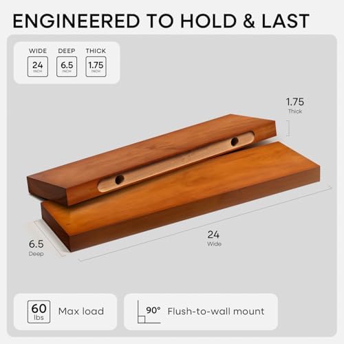 Homeforia 24 Inch Floating Shelves, High-End Solid Pine Wood, Set of 4 - Image 2