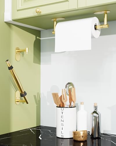 Paper Towel Holder Under Cabinet One Hand Operable, Brushed Gold - Image 4