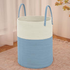 JMvicyroam 80L Cotton Rope Laundry Basket Hamper, White and Blue by JMvicyroam