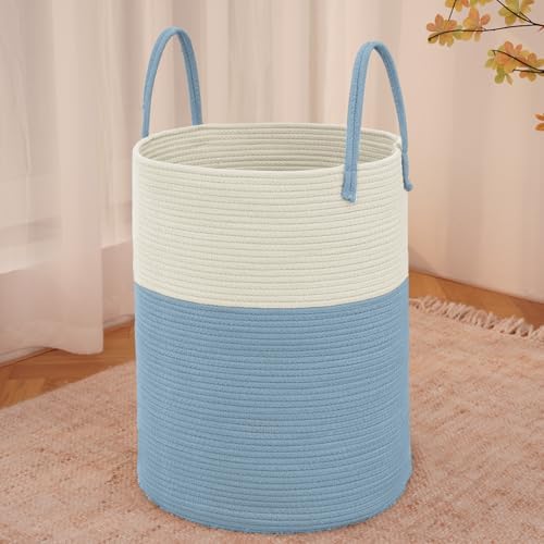 JMvicyroam 80L Cotton Rope Laundry Basket Hamper, White and Blue by JMvicyroam