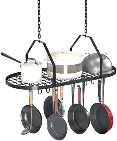 Ceiling Pot and Pan Rack, Kitchen Pot Organizer Storage Rack, Multi-Purpose Organizer for Home, Restaurant, and Kitchen Cookware with 20 Removable Hooks (Black) by Supfirm
