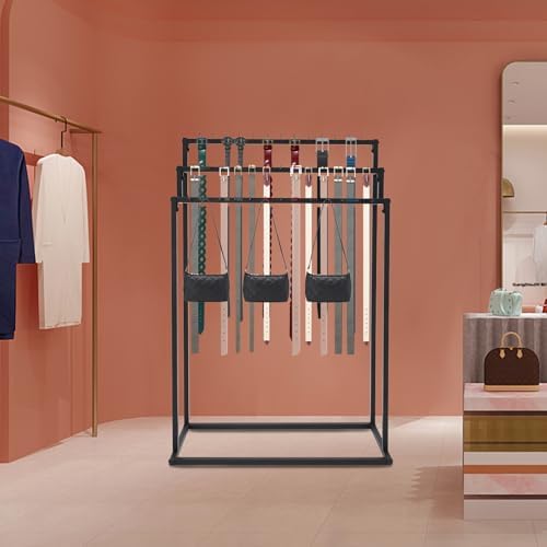 Floor Mounted Belt Hanger - Black, 3-Tier Metal Belt Display Stand with 39 Hooks, Freestanding Tie Scarf Rack Organizer for Men Closet Clothing Retail Store, 39.4"x15.7"x59.1" (100x40x150cm) - Image 3