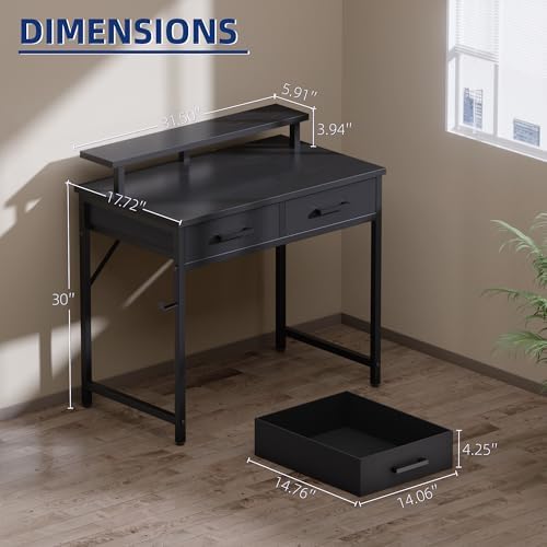Pamray 32 Inch Small Computer Desk with Monitor Stand and 2 Drawers - Image 3