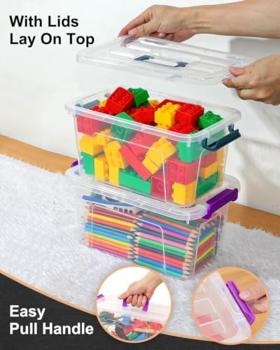 7Qt Storage Bins with Lids,6-Pack Clear Stackable storage containers with lids Buckle Latches.Perfect for LEGO, Crafts, Office Supplies, and Dorm Room Organization，Blue - Image 3