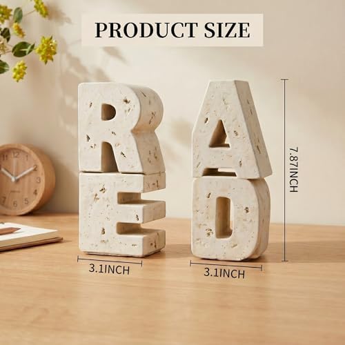 Book Ends Decorative with Read Design Resin Bookends for Heavy Books Book Holders for Shelves Book Stoppers with Non-Slip Pads Unique Read Sign Beige Bookend Gift for Book Lovers - Image 2