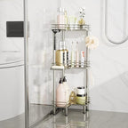 Consumest Corner Shower Caddy Standing - 3-Tier Stainless Steel Shower Organizer with Soap Holder and 4 Hooks, Large Capacity Corner Shelf Stand for Bathroom, Rest Room, Sand Nickel - Image 6