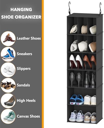 SpaceAid 2 Pack Hanging Closet Organizer and Storage with Dividers, 24 Compartments Hanging Shoe Shelves for Closet, Wardrobe, RV, Garment Rack - Black - Image 6