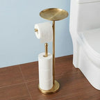 Gold Toilet Paper Holder with Shelf, Freestanding Toilet Paper Holder Stand with Storage for Holding Extra 4 Toilet Paper Rolls, Heavy Base No Tipping Over (Stainless Steel, Gold) by Noonext+