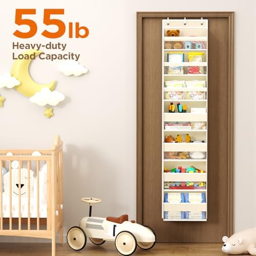 Mefirt Over The Door Organizer, 7 Tier Door Hanging Organizers with 7 Large Pockets 14 Side Pockets, Behind Door Storage Hanging Shelves for Closet Bathroom Bedroom Nursery - Image 5
