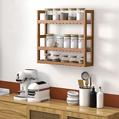 Domax Bamboo Bathroom Shelf 3-Tier Wall Mount Storage Rack Multifunctional Adjustable Layer Free Standing Over Toilet Utility Shelves Living Room Kitchen (Walnut) - Image 5