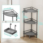 HapiRm Standing Corner Shower Caddy - 3 Tier Shower Organizer Corner with Soap Holder and 4 Hooks, Rustproof Bathroom Storage Shelves with Adhesives, Grey - Image 5