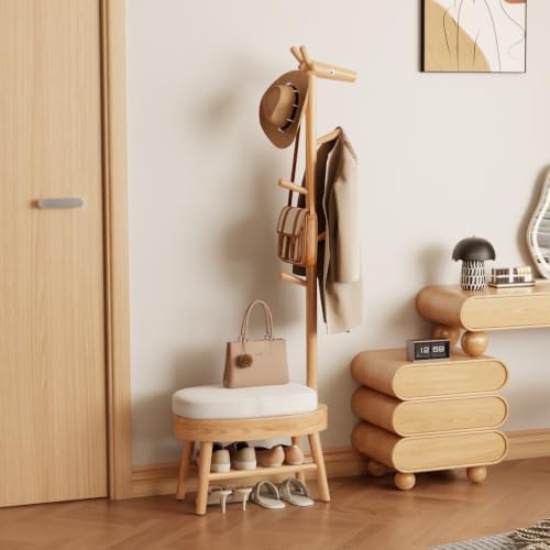 AQIMUELE Shoe Bench with Coat Rack, Shoe Rack with 9 Hooks, Natural - Image 6