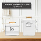 SSTATES Laundry Room Organization Set, Metal Laundry Detergent Pods Container and Dryer Sheet Holder with Lid, Laundry Powder Storage Bin with Scoop for Farmhouse Decor, (2 Pack, White) - Image 2