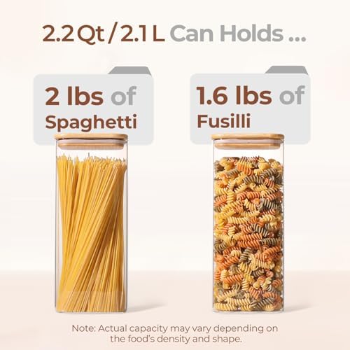 ComSaf Pasta Containers Storage 2.2 Qt, Set of 3 Tall Glass Spaghetti Jar - Image 3