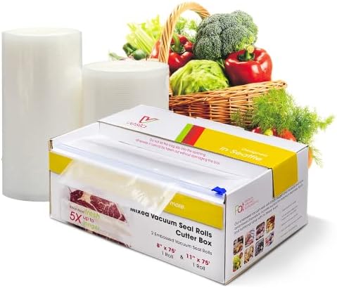 11" x 75' & 8" x 75' Food Vacuum Sealer Bags, 2 Rolls with Cutter Dispenser by VVestaPrecision