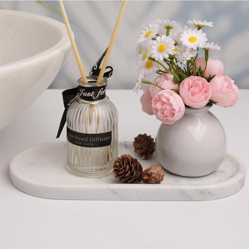 White Marble Vanity Tray for Bathroom Counter, 10"x5" Decorative Tray for Perfume, Candles, Stone Jewelry Dish Tray (White, 9.8X4.7) - Image 2
