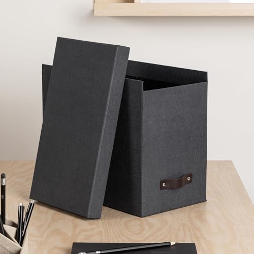 Bigso John Desktop File Box - Storage Solution and Document Organizer for Important Paperwork - Durable Hanging File Box with Lid and Leather Handle - 7.36 in x 13.26 in x 10.51 in - Black - Image 5