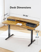 HUANUO 60″ x 30″ Electric Standing Desk with 2 Drawers, C-Clamp Mount Compatible, Height Adjustable Computer Desk, Home Office Stand Up Desk with 4 Preset Heights & 2 Hooks, Vintage Brown - Image 3