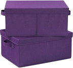 HOONEX Storage Bins with Lids for Organizing, Pack of 2, Storage Boxes with 2 Carry Handles and Sturdy Heavy Cardboard, 16.5" L x 11.8" W x 7.5" H for Shoes, Books, Clothes, Nursery, Dark Purple by HOONEX