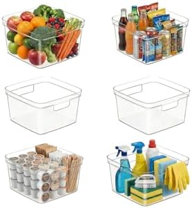 MOONEDGE 6-Pack 10x10x6 Clear Plastic Cube Storage Bins with Handles by MOONEDGE