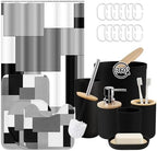 Bathroom Decor and Accessories Set of 10, Geometric Checkered by Tayney