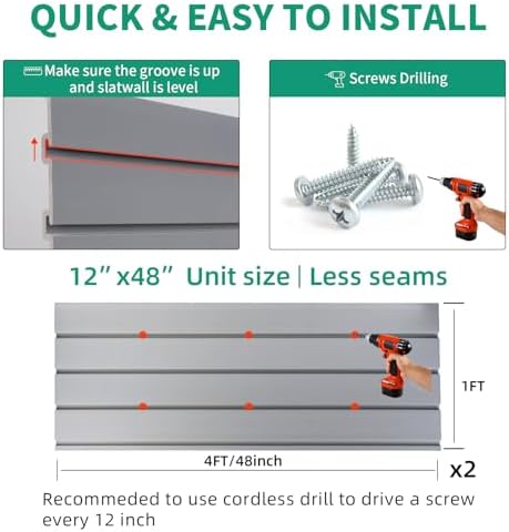 FRAYSCENT Slat Wall Paneling Garage Slat Wall Storage Systems Slatwall Panels Power Tool Organizer Wall Mount, PVC Garage Storage & Organization Products Slate Board (Grey, 4ft x 2ft) - Image 2