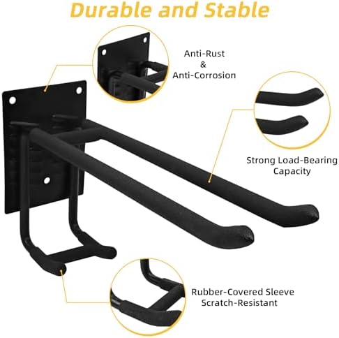 6 Pack Garage Hooks Heavy Duty Steel 10” Garage Storage Hooks Two-Tire Wall Hooks for Organizing Tools Ladders Tires Bikes Garden - Image 3