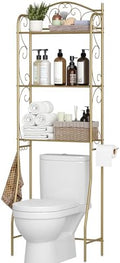 HOME BI Over The Toilet Storage Shelf, 3-Tier Over Toilet Bathroom Organizer Rack, Freestanding Space Saver Toilet Stands with Hooks (Gold) by HOMEBI