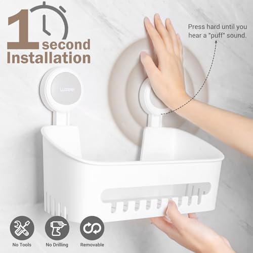 LUXEAR 4 Pack Shower Caddy Set - Suction Cup Shower Shelf+Soap Dish+Hooks - 1 Sec Installation NO-Drill Removable Powerful Waterproof Organizer for Bathroom/Kitchen/RV 22LBS Capacity Removable - Image 3